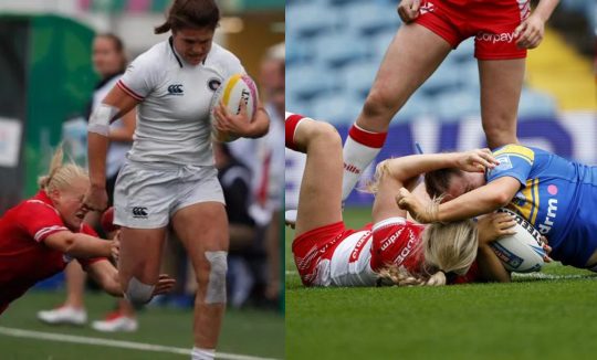 Female Rugby Athletes in Action.