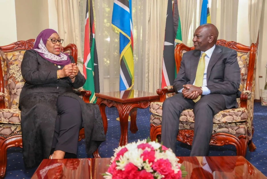 Tanzania President Samia Suluhu with President-elect William Ruto at his Karen residence Nairobi
