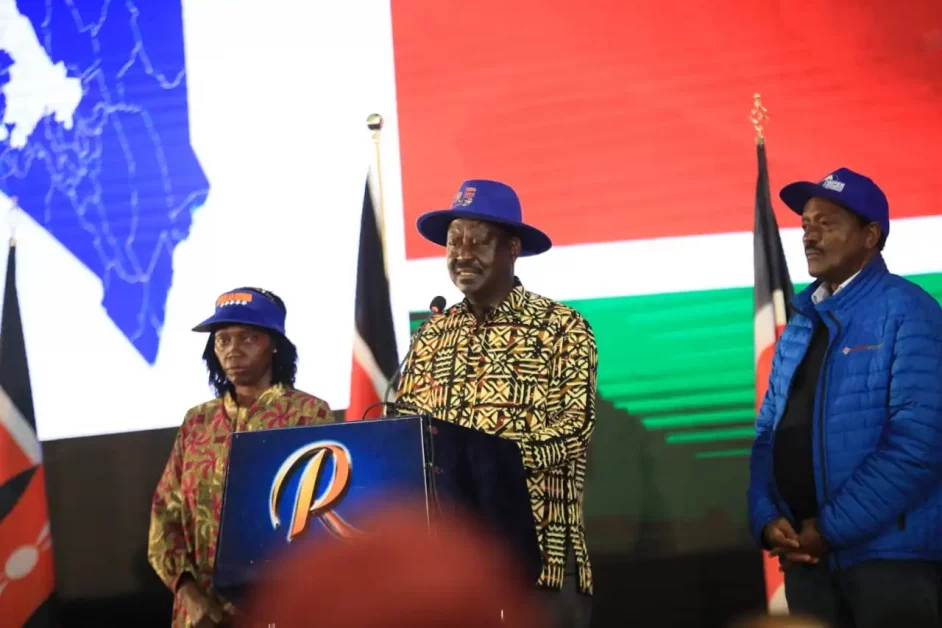 Left to Right: Narck-Kenya leader Martha Karua,Azimio La Umoja- One Kenya Alliance leader Raila Odinga and Wiper Party leader Kalonzo Musyoka. 