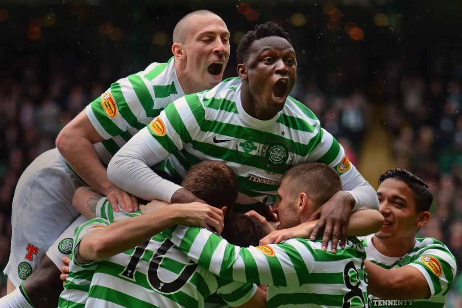 Victor Wanyama celebrates with teammates after scoring against FC Barcelona (Courtesy: GETTY)