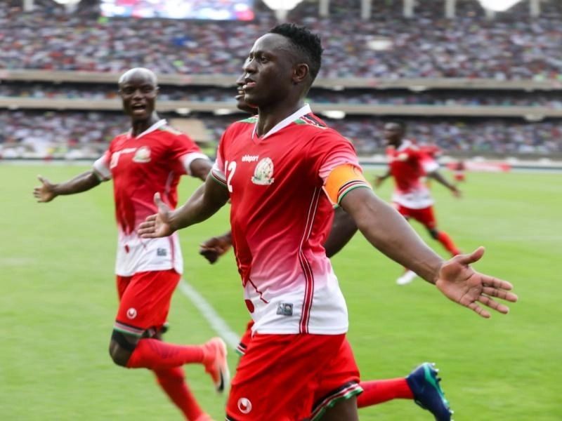 Victor Wanyama, former Harambee Stars captain celebrates scoring in a past fixture (Photo/Courtesy)