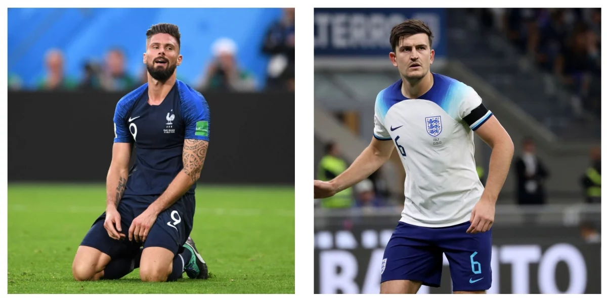 Olivier Giroud and Harry Maguire battle in the World Cup quarter-final (Photo: Courtesy)