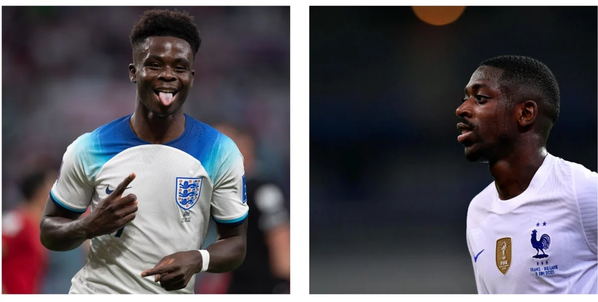  Bukayo Saka and Ousmane Dembélé battle in the World Cup quarter-final (Photo: Courtesy)