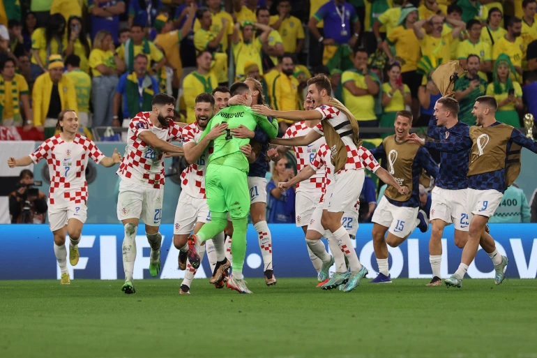 Croatia celebrate their quarter-final win against Brazil (Photo: Showkat Shafi/Al Jazeera)