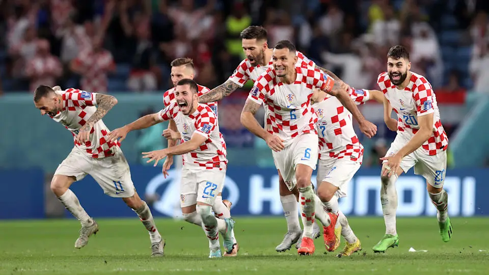 Croatia players celebrate their World Cup Round of 16 win against Japan (Photo: Getty)