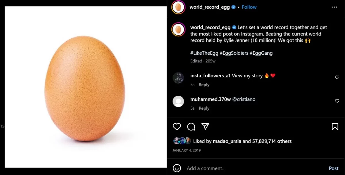 Lionel Messi lifting the World Cup beats the World_Record_Egg (Photo: Instagram) 