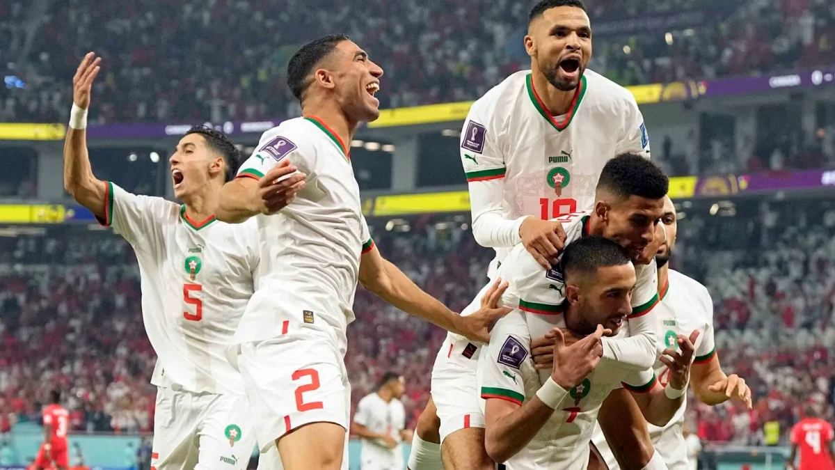 Morocco players celebrate Ziyech's goal in the final World Cup Group F fixture (Photo: Courtesy)