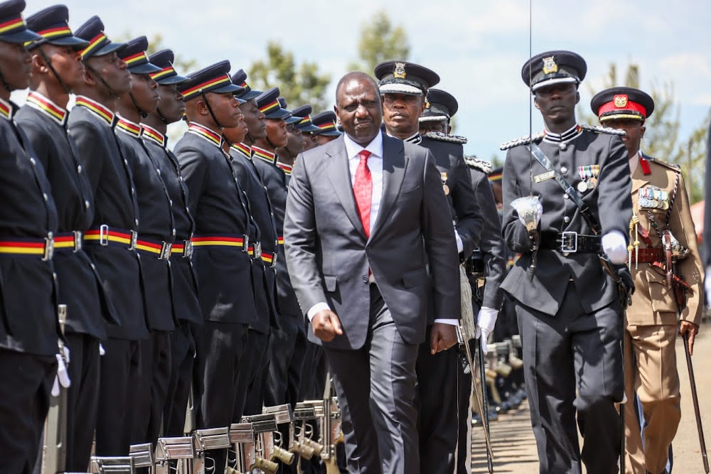 Ruto during parade pass out at Kiganjo Police College.