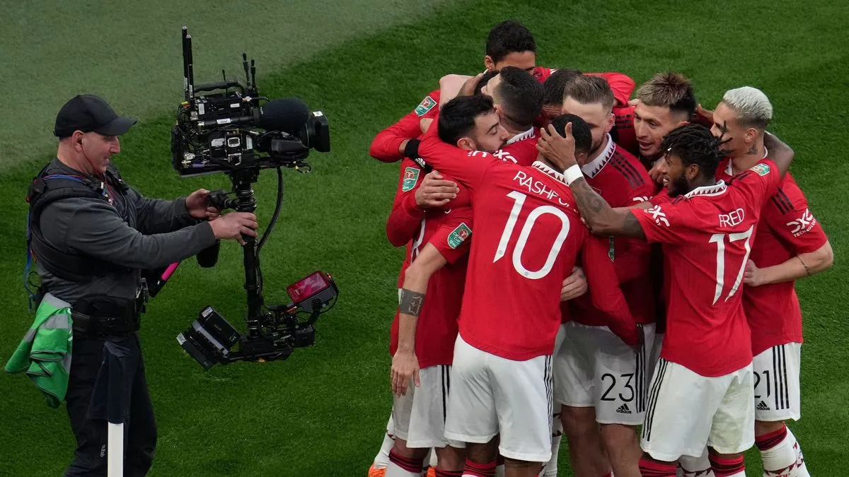 Manchester United players celebrate Marcus Rashford's goal in the Carabao Cup final against Newcastle United (Photo: Courtesy) 