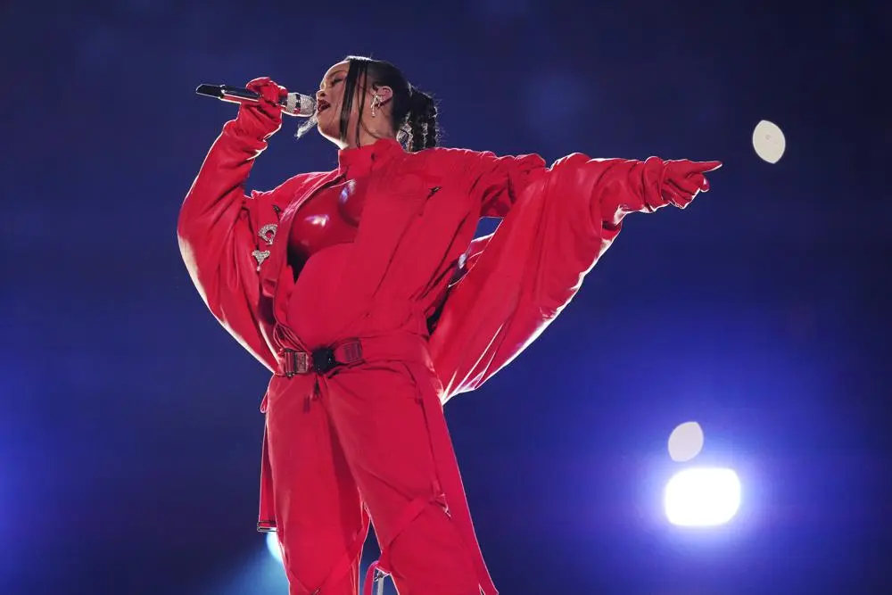 Rihanna performing at the 2023 Super Bowl halftime show (Photo: Matt Slocum/AP)