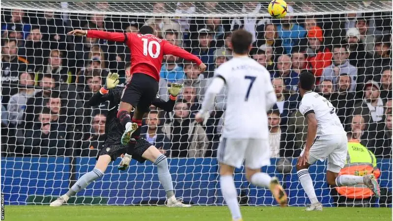 Rashord scores the opening goal for United against Leeds in the Premier League (Photo: Getty)