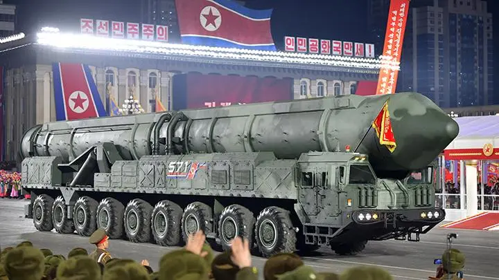 North Korea Shows Long-Range Missile on Military Parade Display.