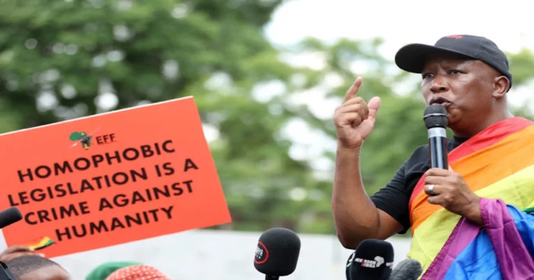 Julius Malema protests, countering Uganda’s anti-gay bill