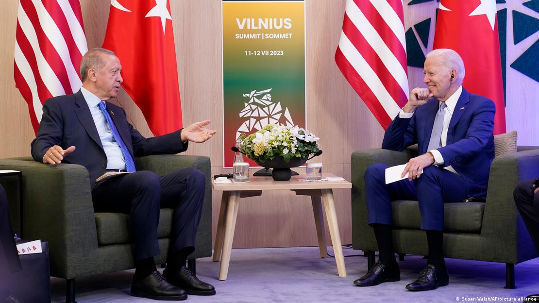 Turkey's Erdogan (left) has used his country's veto power over Swedish membership to squeeze concessions out of NATO partners like the US Photo/Courtesy