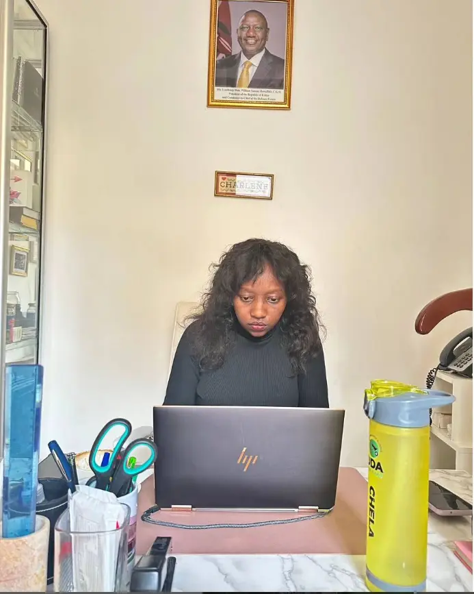 Charlene Ruto working on her laptop in her office. [Photo: Charlene Ruto/Instagram]