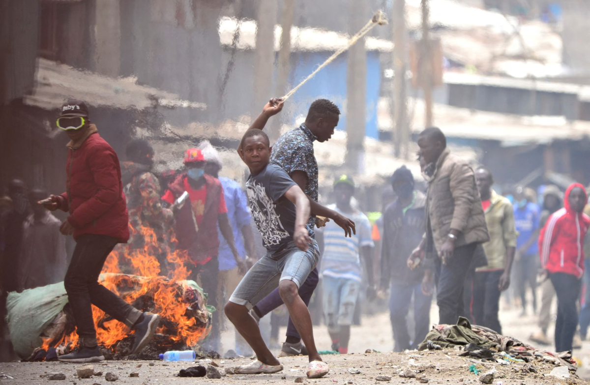 A protester throwing stones at the law enforcers in Nairobi,Kenya during the ongoing demonstrations [Photo/Courtesy]