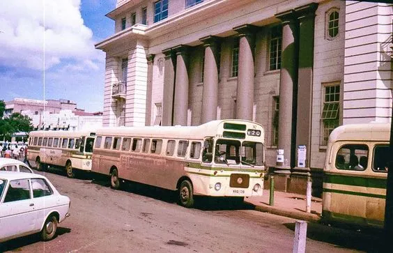 1980s, actual date unknown: KBS buses parked outside the Kenya National Archives in downtown Nairobi.[Image/Courtesy]