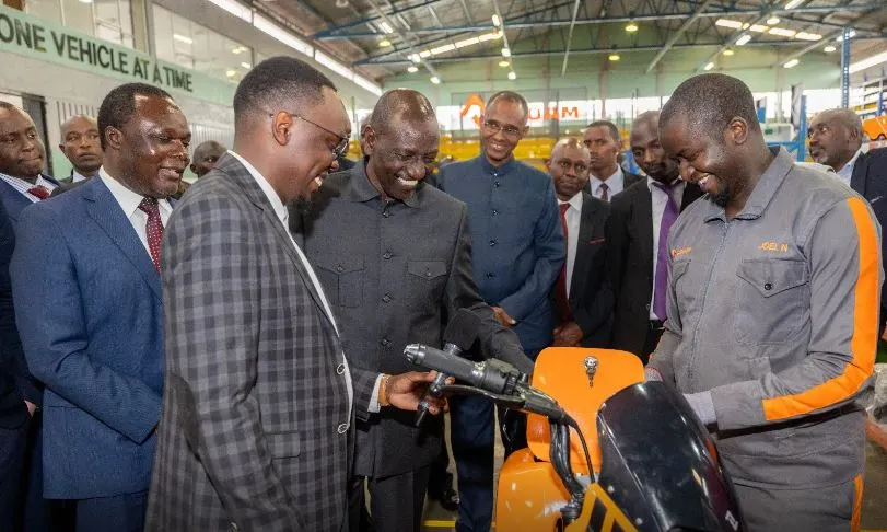 President William Ruto speaks when he visited the Roam Park motorcycle assembly plant on July 25, 2023. [Photo/Courtesy]
