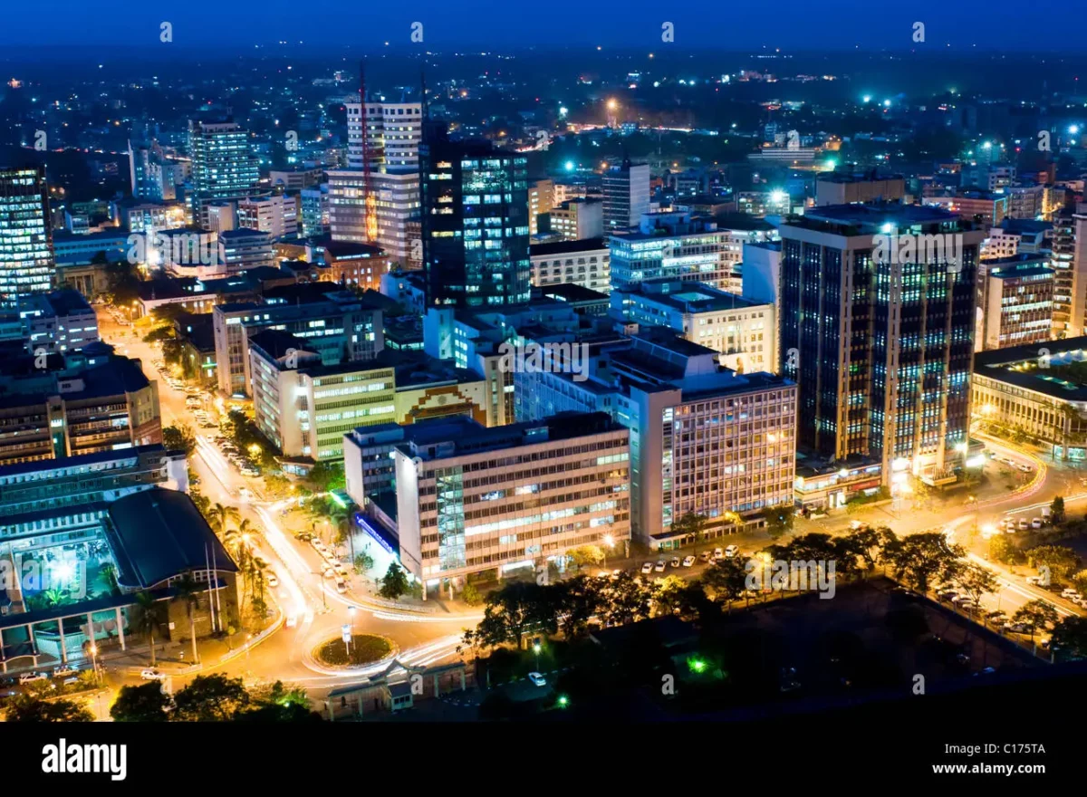 Aerial view of the city at night looking northeast Nairobi Kenya [Photo: Thomas Cockrem / Alamy Stock Photo]