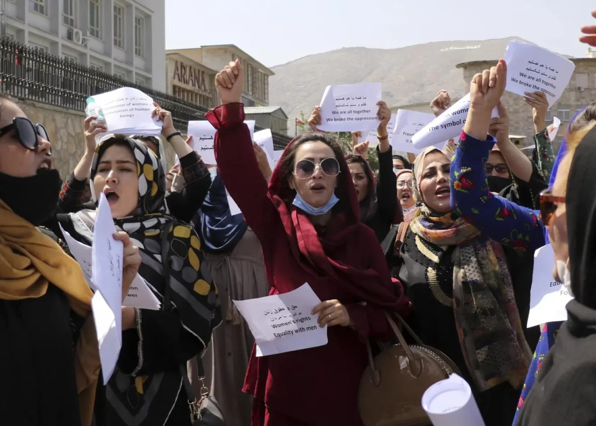 Women in Afghanistan protesting against the Taliban's rule that barred women from working, going to school and going out in public. Such protests have since come to a halt as the Taliban grow more ruthless by the day