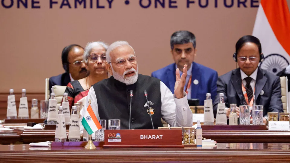 India's Prime Minister Narendra Modi at the first session of the G20 Leaders' Summit at the Bharat Mandapam in New Delhi on September 9, 2023. [Photo/CNN]
