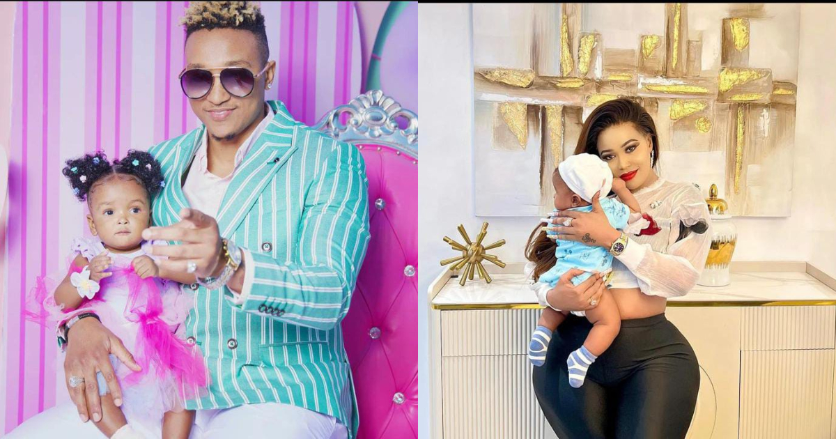 Brown Mauzo and Vera Sidika each holding their children Asia Brown and Ice Brown, respectively.