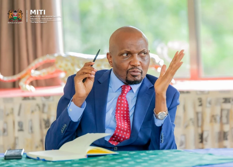 Trade CS Moses Kuria chairs a meeting to discuss the implementation framework of the 47 County Aggregation and Industrial Parks (CAIPs) on April 13, 2023. [Photo/MITI] Kuria's 