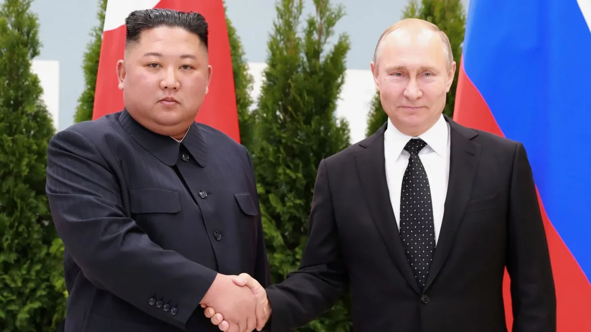 Kim Jong Un and Vladimir Putin, pictured together in 2019. [Photo/Courtesy] Ukraine