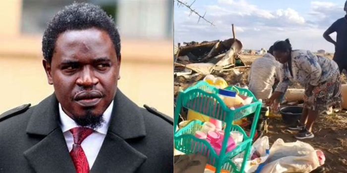 A collage of Former LSK president Nelson Havi (Left) and residents of Athi River in Mavoko salvaging property during demolitions (Right). PHOTO/Courtesy