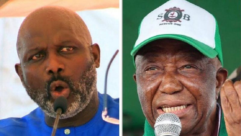 Di two leading candidates, President George Weah (L) and Joseph Boakai (R), no meet outright majority