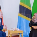 German President Frank-Walter Steinmeier (l) and Samia Suluhu Hassan, President of Tanzania, take part in a round table with representatives of the German and Tanzanian business communities. Photo: Samia Suluhu