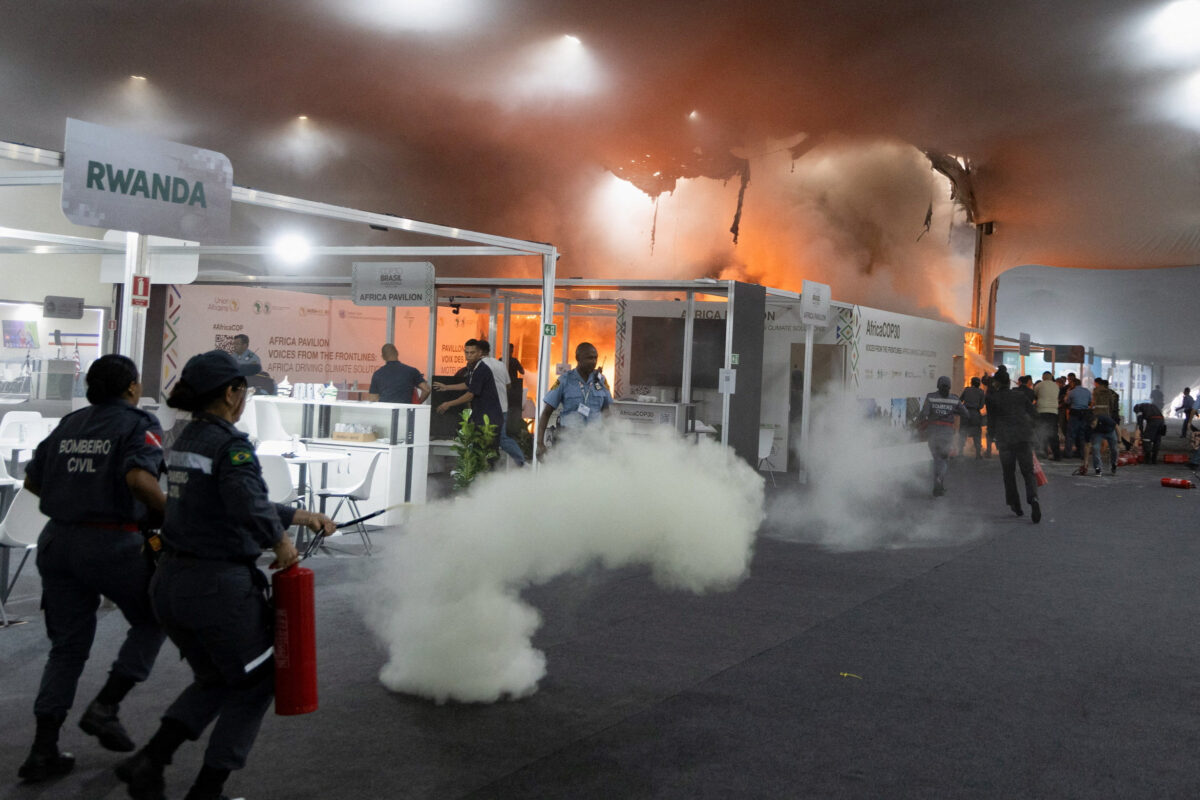 Fire at the Pavilion of Countries in the Blue Zone at the United Nations Climate Change Conference (COP30) in Belem