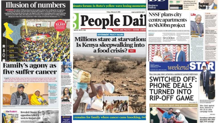 Today in the Newspapers: Is Ruto’s Yellow Wave Fading as Food Crisis and 2027 Politics Take Centre Stage?