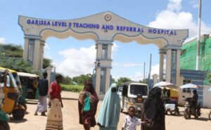 Garissa Governor Nathif Jama speaking during a visit to Garissa County Teaching and Referral Hospital.