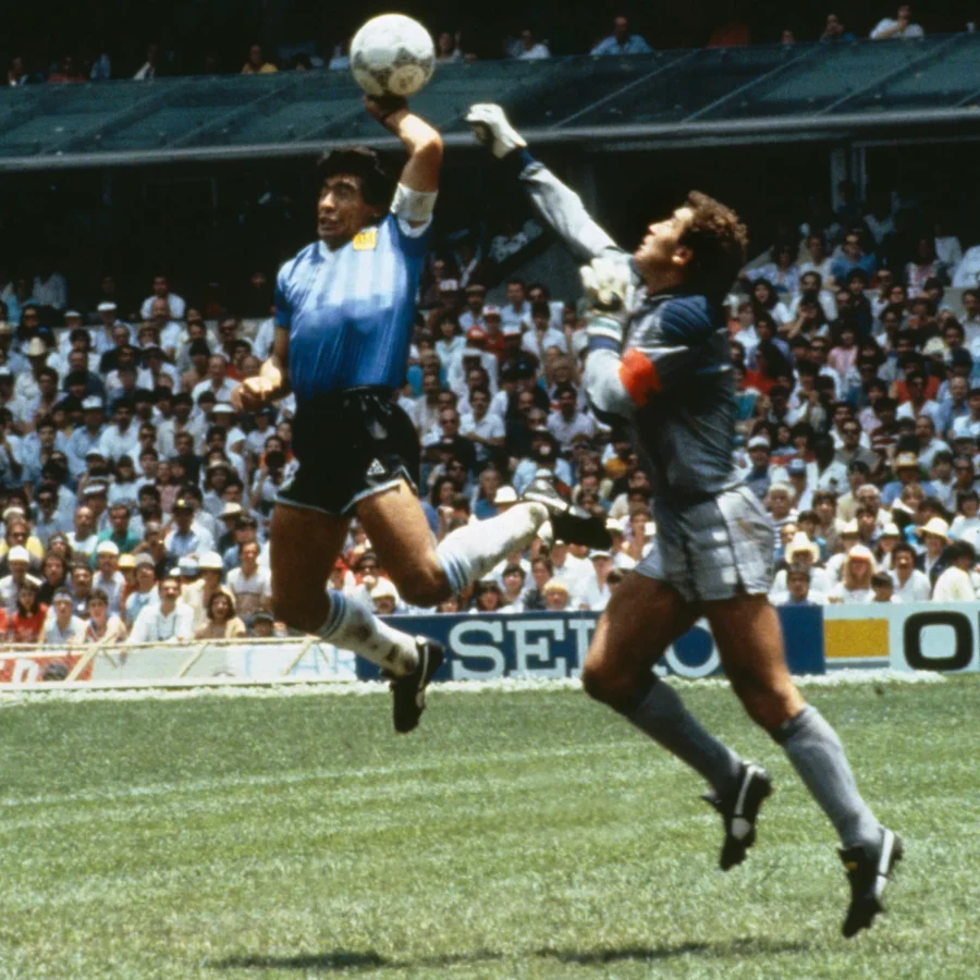 Maradona's Hand of God against England in the World Cup finals in 1998.