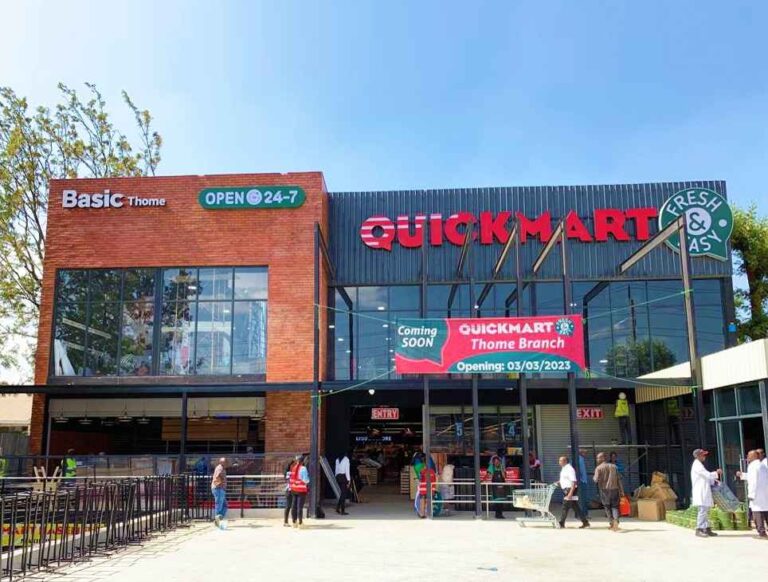 Quickmart supermarket store in Kenya, highlighting the retailer’s 72-store network and plans to expand beyond 100 outlets.