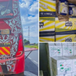 A Simba Coach bus intercepted by Kenya Revenue Authority officers after suspected smuggled goods worth KSh46.77 million were discovered in concealed compartments.