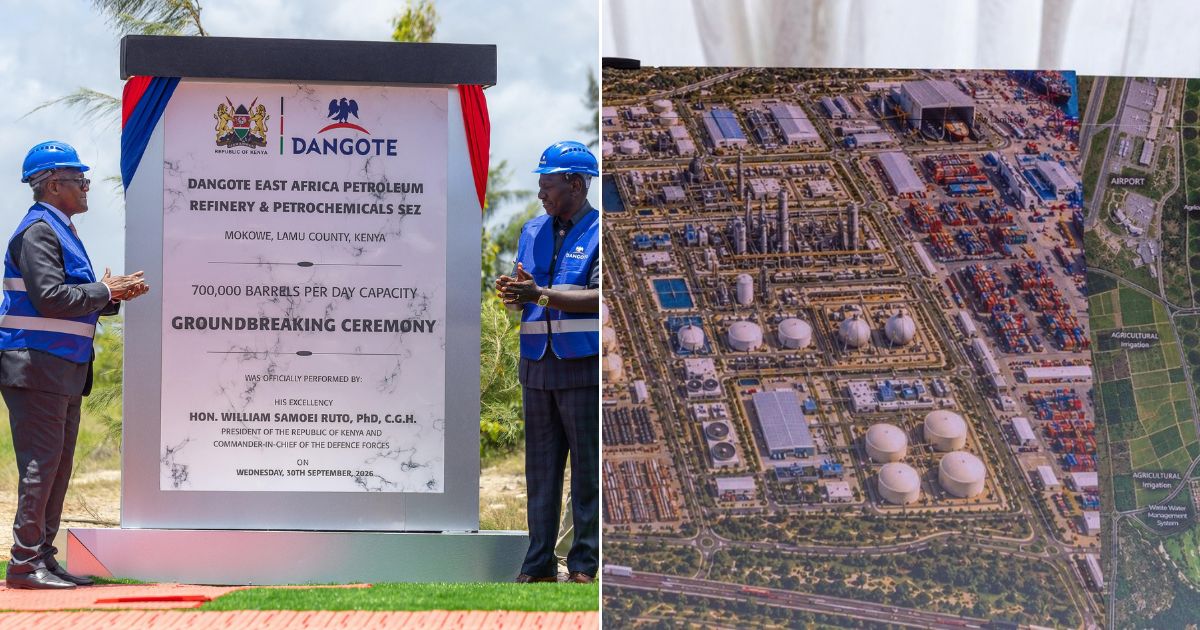 Planned Dangote refinery development in Lamu, where land concerns have emerged as Kenya explores regional oil supply and a possible Turkana-Lamu pipeline.